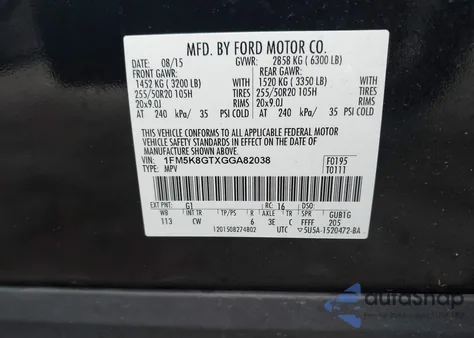 2016 Ford Explorer Sport z USA, uszkodzony, nr VIN 1FM5K8GTXGGA82038